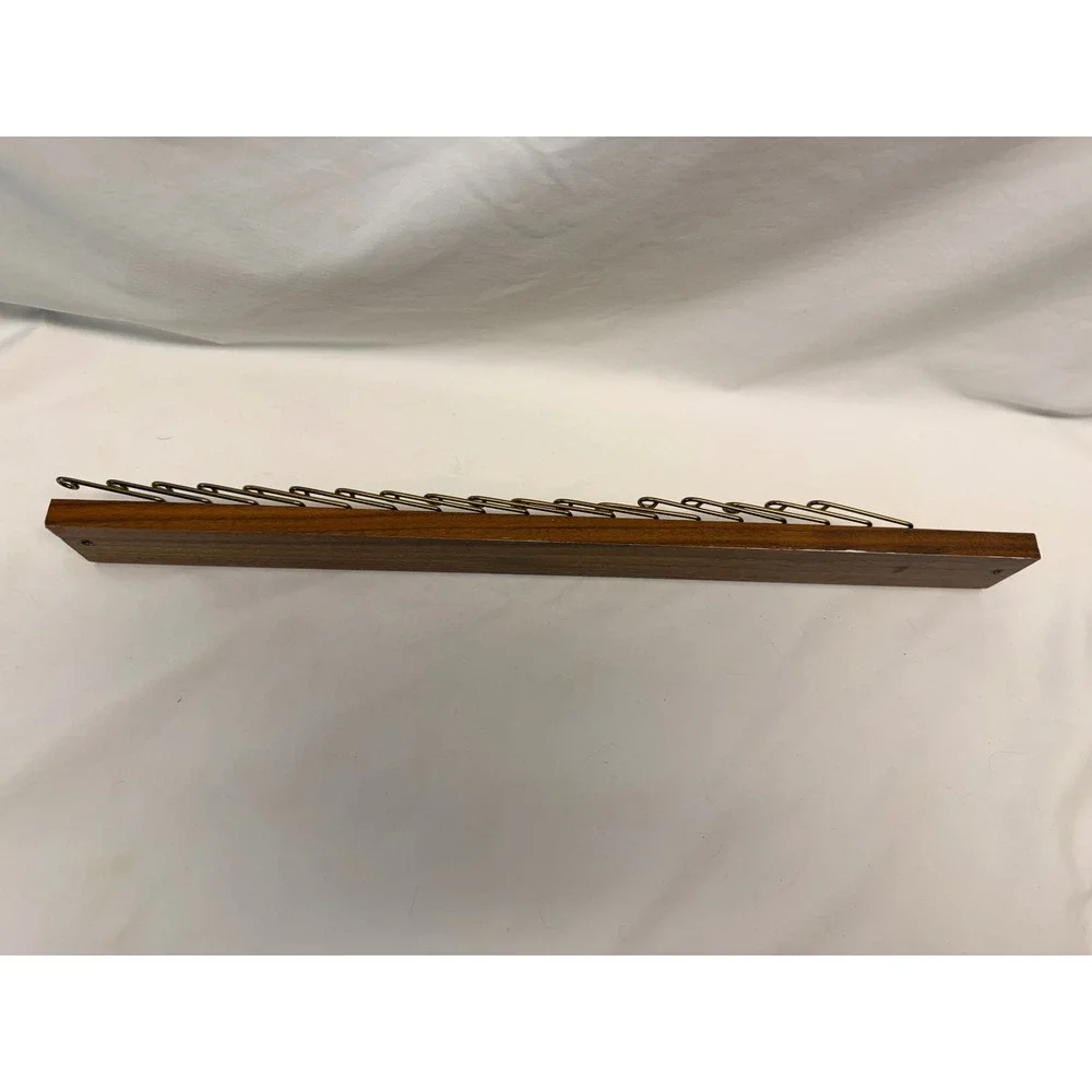 Vintage Walnut Wood Brass Tie Rack Wall Mount Closet Organizer 24 Hook 18 Inch